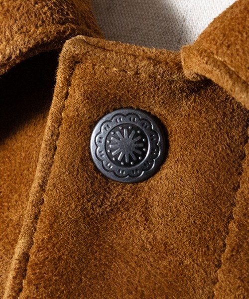 HOUSTON(ヒューストン)の「HOUSTON ヒューストン SUEDE TRUCKER JACKET / スエードレザー トラッカージャケット(ライダースジャケット・メンズ・キャメル・L/XL/M)」の6枚目の写真