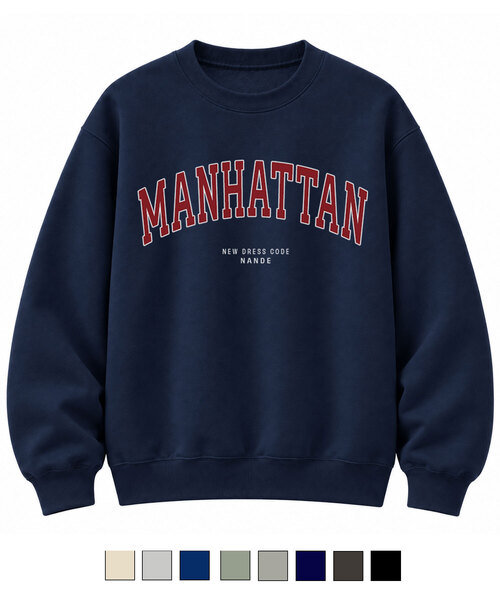 NANDE（ナンデ）の「MANHATTAN プリント オーバーサイズ スウェットシャツ 8色（スウェット・レディース・ライトグレー/ブラック/ネイビー/グレー/ダークグレー/ミント/クリーム/ダークブルー・S/M/L/XL）」の7枚目の写真