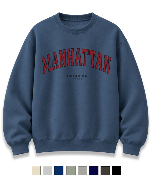 NANDE（ナンデ）の「MANHATTAN プリント オーバーサイズ スウェットシャツ 8色（スウェット・レディース・ライトグレー/ブラック/ネイビー/グレー/ダークグレー/ミント/クリーム/ダークブルー・S/M/L/XL）」の13枚目の写真