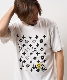 STUD MUFFIN（スタッドマフィン）の「mt10773- 5.6ozコットンジャージー モノグラムハンドグラフィ-サガラパッチワークSSシャツ(714-02953)（Tシャツ/カットソー）」