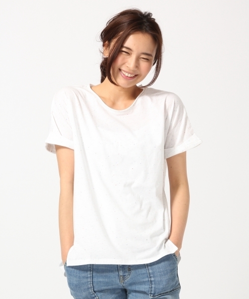 GLOBAL WORK（グローバルワーク）の「【吸水速乾】カラーネップＴ半袖/709721（Tシャツ/カットソー・レディース・グレー/ホワイト/ネイビー/ブラック・SMALL/MEDIUM/LARGE）」の2枚目の写真