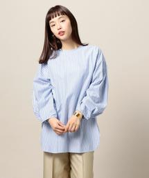 BEAUTY&YOUTH UNITED ARROWS | BY コットン ストライプ ドロースト ビッグシルエットブラウス -2WAY- ◆(シャツ/ブラウス)