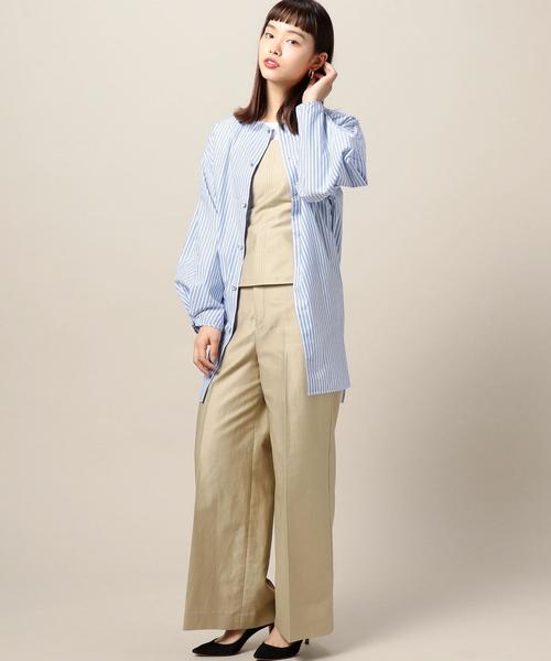 BEAUTY&YOUTH UNITED ARROWS(ビューティーアンドユースユナイテッドアローズ)の「BY コットン ストライプ ドロースト ビッグシルエットブラウス -2WAY- ◆(シャツ/ブラウス・レディース・オフホワイト/ライトブルー・FREE)」の4枚目の写真
