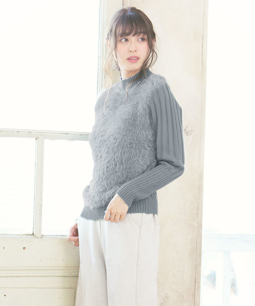 KOBE LETTUCE(コウベレタス)の「ふわふわ手触り♪フェザーヤーン×ワイドリブニットトップス(ニット/セーター・レディース・オフホワイト/ピンク/サックスブルー/ブラック・FREE)」の3枚目の写真