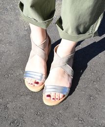 FLAMENQUITAS:スエード×メタリッククロスサンダル◇