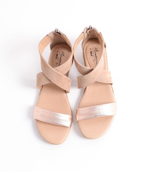 美品✨SHIPS FLAMENQUITASクロスサンダル24.5〜25.0㎝ セール】FLAMENQUITAS:スエード×メタリッククロスサンダル