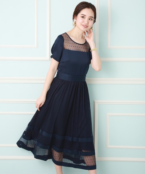 MARLENE JOBERT(マルレーヌ ジョベル)の「ドットチュールミモレ丈ドレスワンピース(ドレス・レディース・ネイビー/ブラック・L/M)」の4枚目の写真