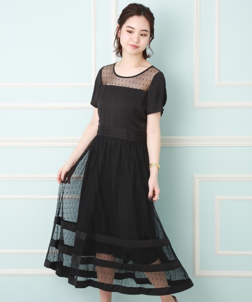 MARLENE JOBERT(マルレーヌ ジョベル)の「ドットチュールミモレ丈ドレスワンピース(ドレス・レディース・ネイビー/ブラック・L/M)」の15枚目の写真