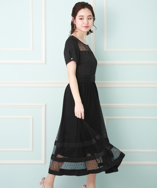 MARLENE JOBERT(マルレーヌ ジョベル)の「ドットチュールミモレ丈ドレスワンピース(ドレス・レディース・ネイビー/ブラック・L/M)」の14枚目の写真