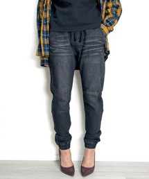 デニムパンツ ジョガーパンツ ヴィンテージ加工 ストレッチ キレイめ ゆったり レディース