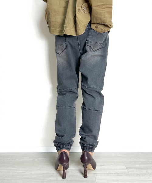 BEATJIVE（ビートジャイブ）の「デニムパンツ ジョガーパンツ ヴィンテージ加工 ストレッチ キレイめ ゆったり レディース（デニムパンツ・レディース・ネイビー/サックスブルー/インディゴブルー/ブラック系その他2/ブラック系その他・1/2）」の18枚目の写真