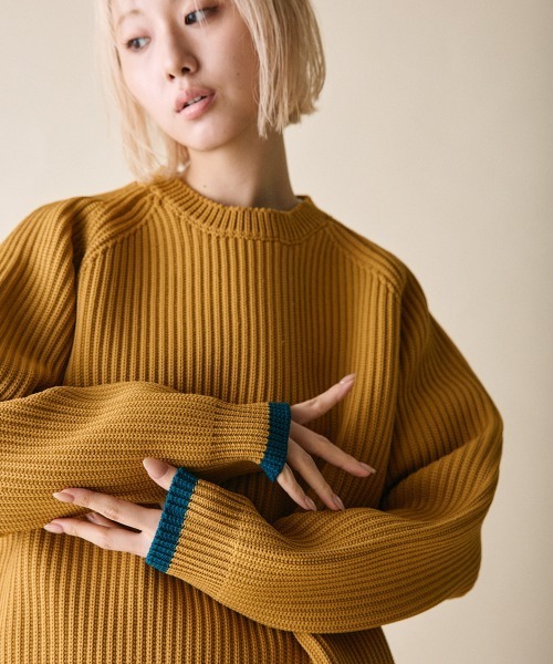 rehacer（レアセル）の「rehacer : Flix Ridge Crew Knit（ニット/セーター・レディース・ブラック/ネイビー/マスタード・SMALL）」の3枚目の写真