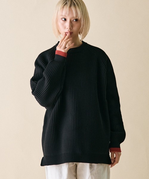 rehacer（レアセル）の「rehacer : Flix Ridge Crew Knit（ニット/セーター・レディース・ブラック/ネイビー/マスタード・SMALL）」の7枚目の写真