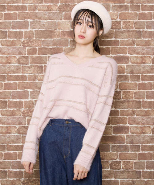 Jewelobe(ジュエローブ)の「ラメ柄シャギーニットトップス(ニット/セーター)」|ピンク