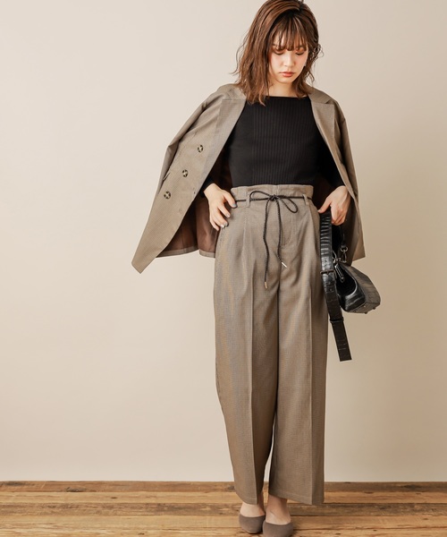 natural couture(ナチュラルクチュール)の「合皮ベルト付きワイドパンツ(その他パンツ・レディース・ネイビー/キャメル/チェック・FREE)」の5枚目の写真