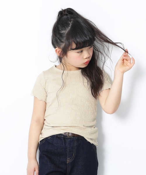 devirock（デビロック）の「クレープTシャツ（Tシャツ/カットソー・キッズ・ベージュ/パープル系その他/ホワイト/オレンジ系その他/ブラック・130cm/110cm/120cm/140cm/100cm/160cm/150cm）」の4枚目の写真