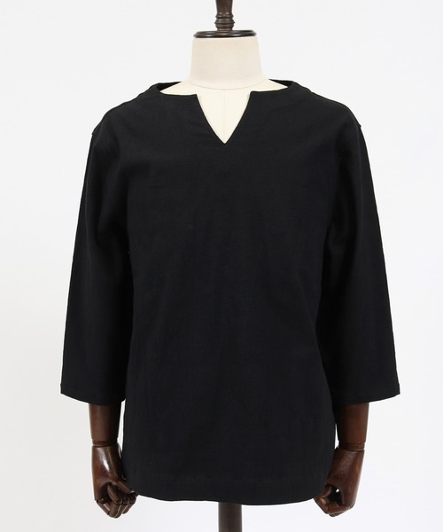 CAMBIO（カンビオ）の「mlt2839-Cotton Linen Basic Fit Key Neck 3-4 Sleeve Tee カットソー（Tシャツ/カットソー・メンズ・ブラック/キナリ・M/L）」の12枚目の写真