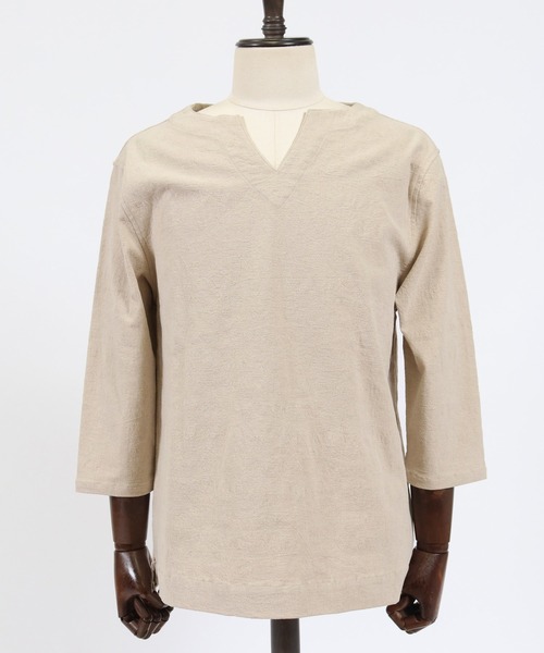 CAMBIO（カンビオ）の「mlt2839-Cotton Linen Basic Fit Key Neck 3-4 Sleeve Tee カットソー（Tシャツ/カットソー・メンズ・ブラック/キナリ・M/L）」の14枚目の写真