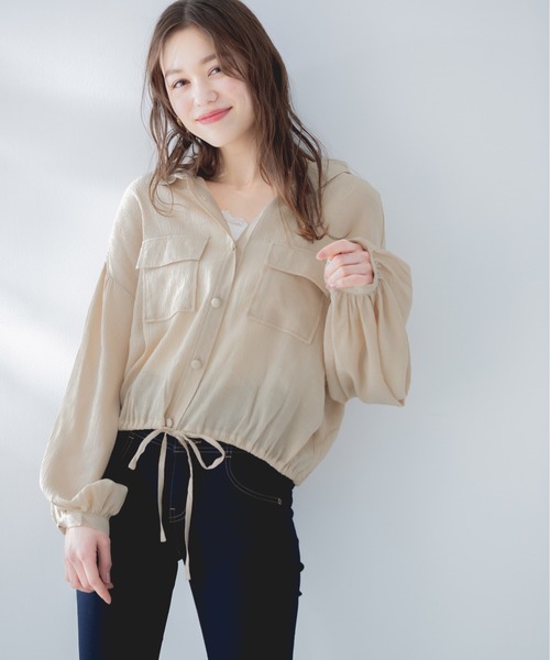 Heather（ヘザー）の「ボリュームショートシャツ　873664（シャツ/ブラウス・レディース・ホワイト/ベージュ/カーキ/ブルー/ピンク系その他・FREE）」の3枚目の写真