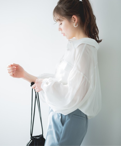 Heather（ヘザー）の「ボリュームショートシャツ　873664（シャツ/ブラウス・レディース・ホワイト/ベージュ/カーキ/ブルー/ピンク系その他・FREE）」の22枚目の写真