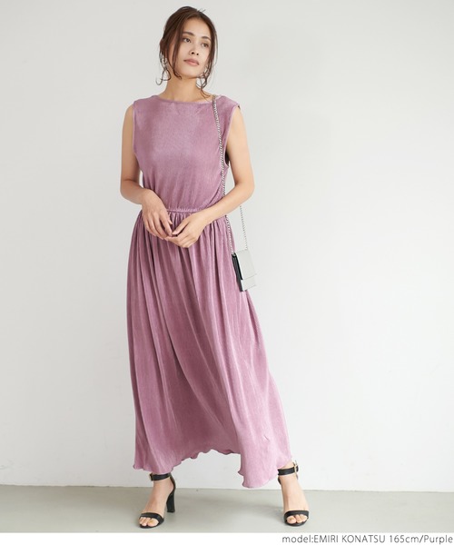 coca（coca）（コカ）の「光沢プリーツワンピース（ワンピース・レディース・ライトブルー・ONE SIZE）」の2枚目の写真