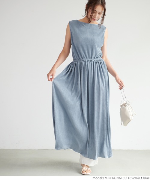 coca（coca）（コカ）の「光沢プリーツワンピース（ワンピース・レディース・ライトブルー・ONE SIZE）」の7枚目の写真