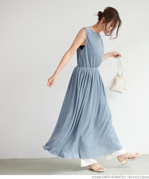 coca（coca）（コカ）の「光沢プリーツワンピース（ワンピース・レディース・ライトブルー・ONE SIZE）」の10枚目の写真