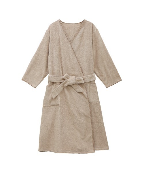 blooming FLORA（ブルーミングフローラ）の「【お風呂上りをもっと快適に】Cotton100％ スフレfineタオル バスローブ（ルームウェア/パジャマ・レディース・ラベンダー/ピンク/ホワイト×ネイビー/ホワイト×ピンク/ブルー/モカ/ベージュ/スモークピンク/グレー・LARGE/MEDIUM）」の5枚目の写真