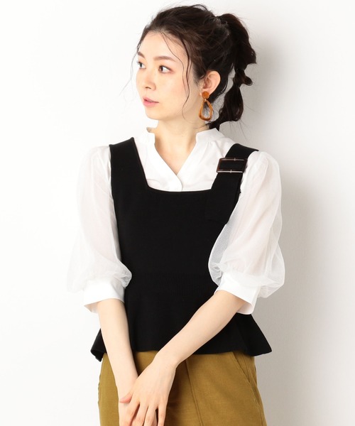 archives（アルシーヴ）の「アシメニットビスチェ+ボリューム袖ブラウスSET（シャツ/ブラウス・レディース・ブラック/ピンクベージュ/グリーン・MEDIUM）」の2枚目の写真