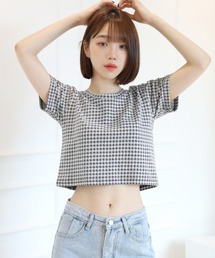 ビビット ラウンド チェック クロップTシャツ