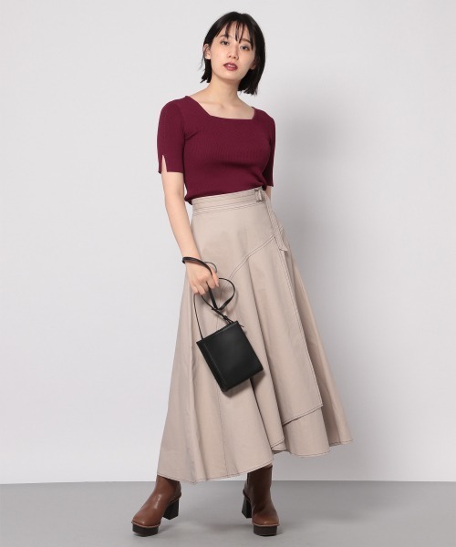 PAGEBOY（ページボーイ）の「ステッチワークラップフウスカート（スカート・レディース・ブラック/グレイッシュベージュ・FREE）」の5枚目の写真