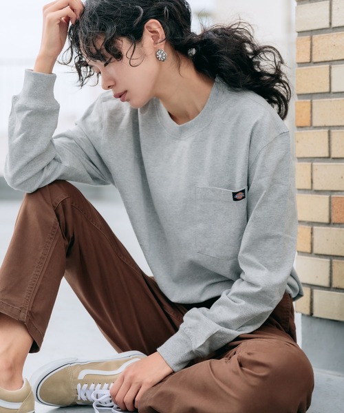 Dickies(ディッキーズ)の「Dickies/ディッキーズ L/S HEAVYWEIGHT CREWNECK 6.75oz ポケット ワンポイント 長袖Tシャツ(Tシャツ/カットソー・メンズ・ブラック/バーガンディー/ヘザーグレー/ダークネイビー/ホワイト・L/M/XL/S)」の16枚目の写真