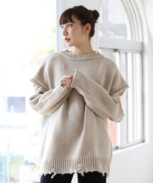 BeAMS DOT | 【WEB限定】BeAMS DOT / 2way ダメージ加工 ビッグニット(ニット/セーター)