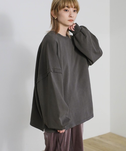 select MOCA(セレクトモカ)の「クラッシュデザインオーバースウェット(Tシャツ/カットソー・レディース・アイボリー/オリーブ/スミクロ・FREE)」の3枚目の写真