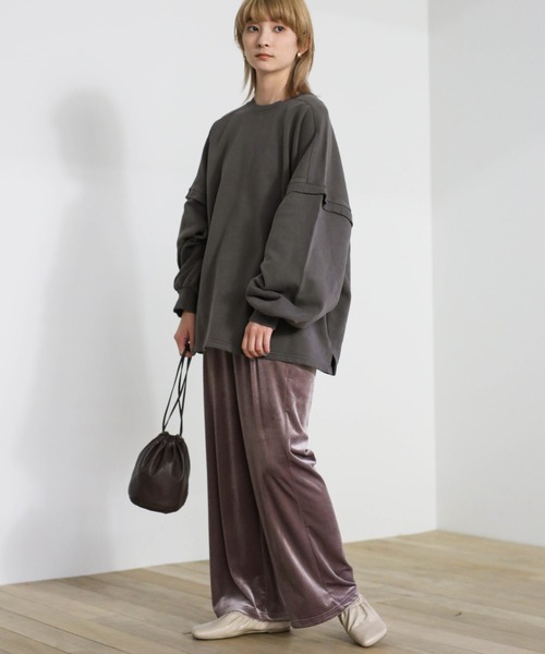 select MOCA(セレクトモカ)の「クラッシュデザインオーバースウェット(Tシャツ/カットソー・レディース・アイボリー/オリーブ/スミクロ・FREE)」の5枚目の写真