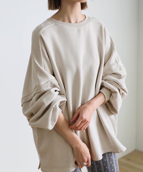 select MOCA(セレクトモカ)の「クラッシュデザインオーバースウェット(Tシャツ/カットソー・レディース・アイボリー/オリーブ/スミクロ・FREE)」の11枚目の写真