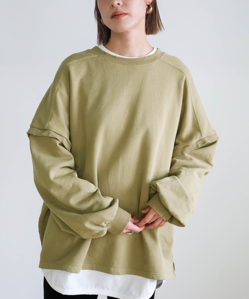 select MOCA(セレクトモカ)の「クラッシュデザインオーバースウェット(Tシャツ/カットソー・レディース・アイボリー/オリーブ/スミクロ・FREE)」の20枚目の写真