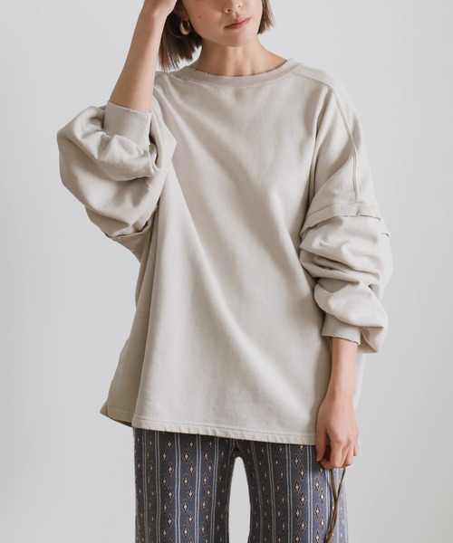 select MOCA(セレクトモカ)の「クラッシュデザインオーバースウェット(Tシャツ/カットソー・レディース・アイボリー/オリーブ/スミクロ・FREE)」の8枚目の写真