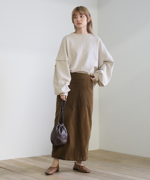 select MOCA(セレクトモカ)の「クラッシュデザインオーバースウェット(Tシャツ/カットソー・レディース・アイボリー/オリーブ/スミクロ・FREE)」の4枚目の写真