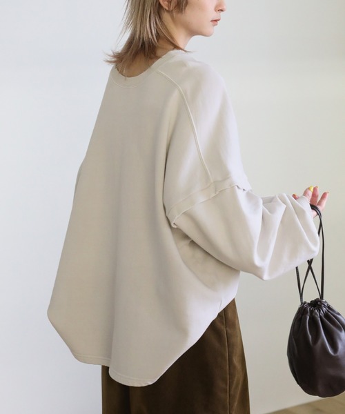 select MOCA(セレクトモカ)の「クラッシュデザインオーバースウェット(Tシャツ/カットソー・レディース・アイボリー/オリーブ/スミクロ・FREE)」の7枚目の写真