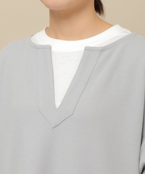 ikka(イッカ)の「カットボンディングキーネックプルオーバー(Tシャツ/カットソー・レディース・チャコールグレー/グレー/オフホワイト・M)」の7枚目の写真