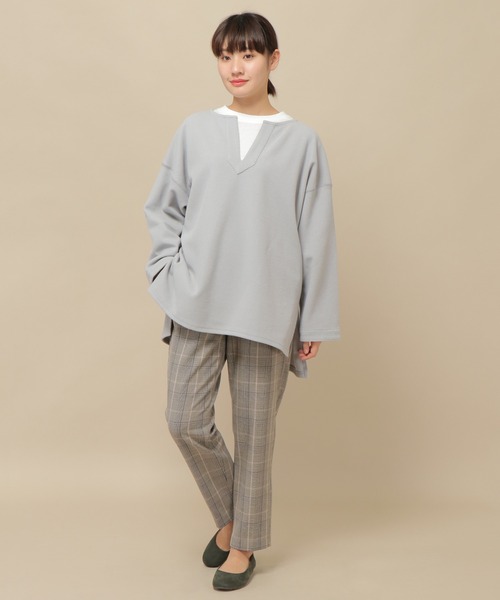 ikka(イッカ)の「カットボンディングキーネックプルオーバー(Tシャツ/カットソー・レディース・チャコールグレー/グレー/オフホワイト・M)」の12枚目の写真