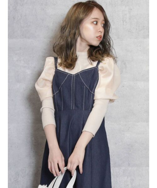 dazzlin（ダズリン）の「ボリュームシアーコンパクトニットトップス（ニット/セーター・レディース・アイボリー/ブラック/ブラウン・FREE）」の2枚目の写真