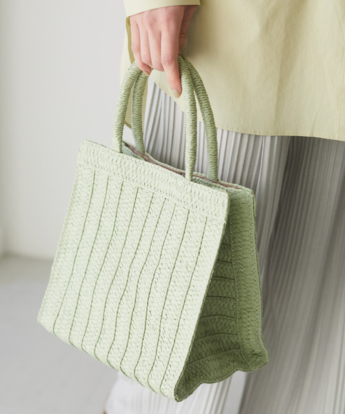 Green Parks(グリーンパークス)の「・ブレード編みスクエアトートバッグ*(トートバッグ・レディース・ベージュ/ミント/モカ・FREE)」の1枚目の写真