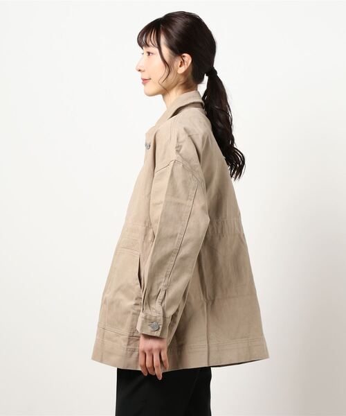 OUTDOOR PRODUCTS APPAREL(アウトドアプロダクツアパレル)の「ドロストカバーオール デニムジャケット ビッグシルエット(デニムジャケット・レディース・ブルー系その他/カーキ/ワンウォッシュ/サンドベージュ・MEDIUM/LARGE)」の6枚目の写真