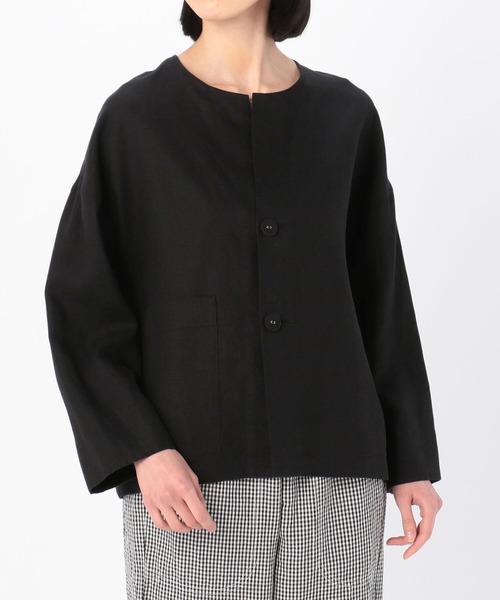ルグラジック ノーカラー ジャケット 無地 シンプル リネン100% LE GLAZIK（ルグラジック）の「LE GLAZIK | リネンノーカラー