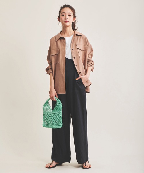 The Virgnia（ザ ヴァージニア）の「リネン混オーバーシャツ（シャツ/ブラウス・レディース・ベージュ/グリーン・FREE）」の4枚目の写真