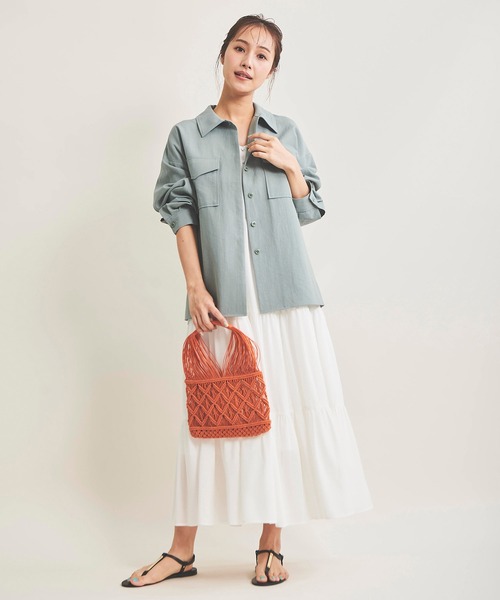 The Virgnia（ザ ヴァージニア）の「リネン混オーバーシャツ（シャツ/ブラウス・レディース・ベージュ/グリーン・FREE）」の6枚目の写真