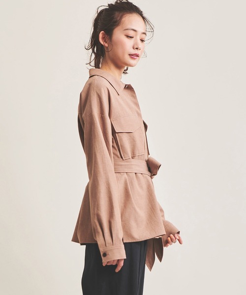 The Virgnia（ザ ヴァージニア）の「リネン混オーバーシャツ（シャツ/ブラウス・レディース・ベージュ/グリーン・FREE）」の5枚目の写真