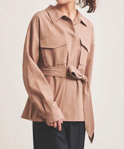 The Virgnia（ザ ヴァージニア）の「リネン混オーバーシャツ（シャツ/ブラウス・レディース・ベージュ/グリーン・FREE）」の8枚目の写真